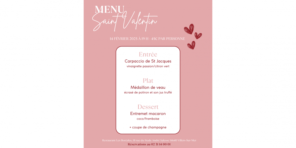Villers-sur-Mer : Menu Saint Valentin